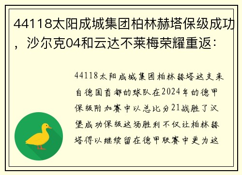 44118太阳成城集团柏林赫塔保级成功，沙尔克04和云达不莱梅荣耀重返：德甲联赛的新篇章 - 副本