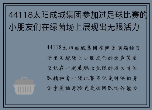 44118太阳成城集团参加过足球比赛的小朋友们在绿茵场上展现出无限活力与团队精神